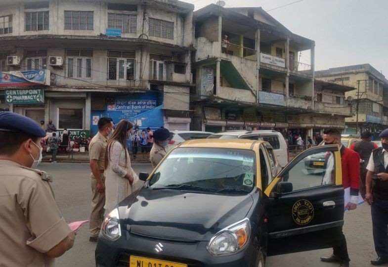 Kohima District Task Force conducts enforcement drive on the implementation of COVID-19 appropriate behaviour especially the mandatory wearing of face masks in public places within Kohima town on April 22. (DIPR Photo)